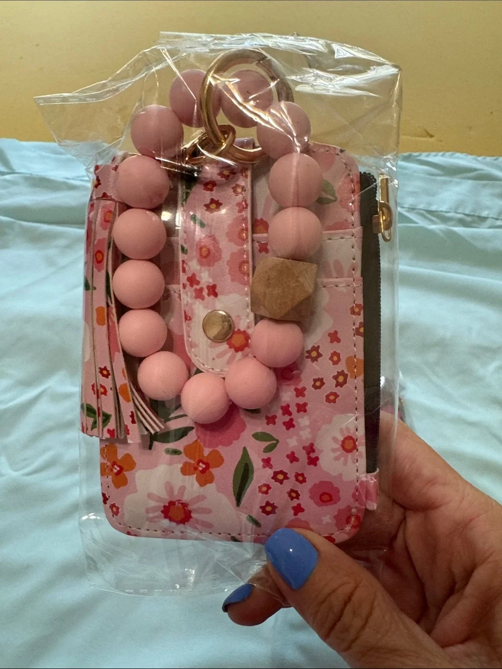 Floral Kids Wristlet Keychain Card Holder - Pink, Orange, Blue